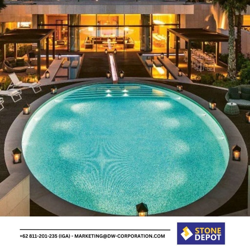 luxury outdoor pool with bali green stone at bulgari resort & hotel dubai